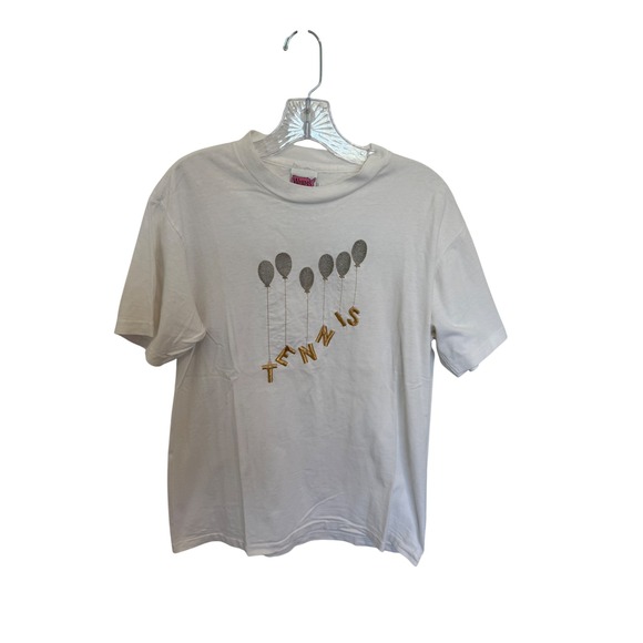 2 Shirts Hanes Tennis Graphic T-Shirt Embroidered Novelty Tee Sportswear White M - Picture 5 of 8